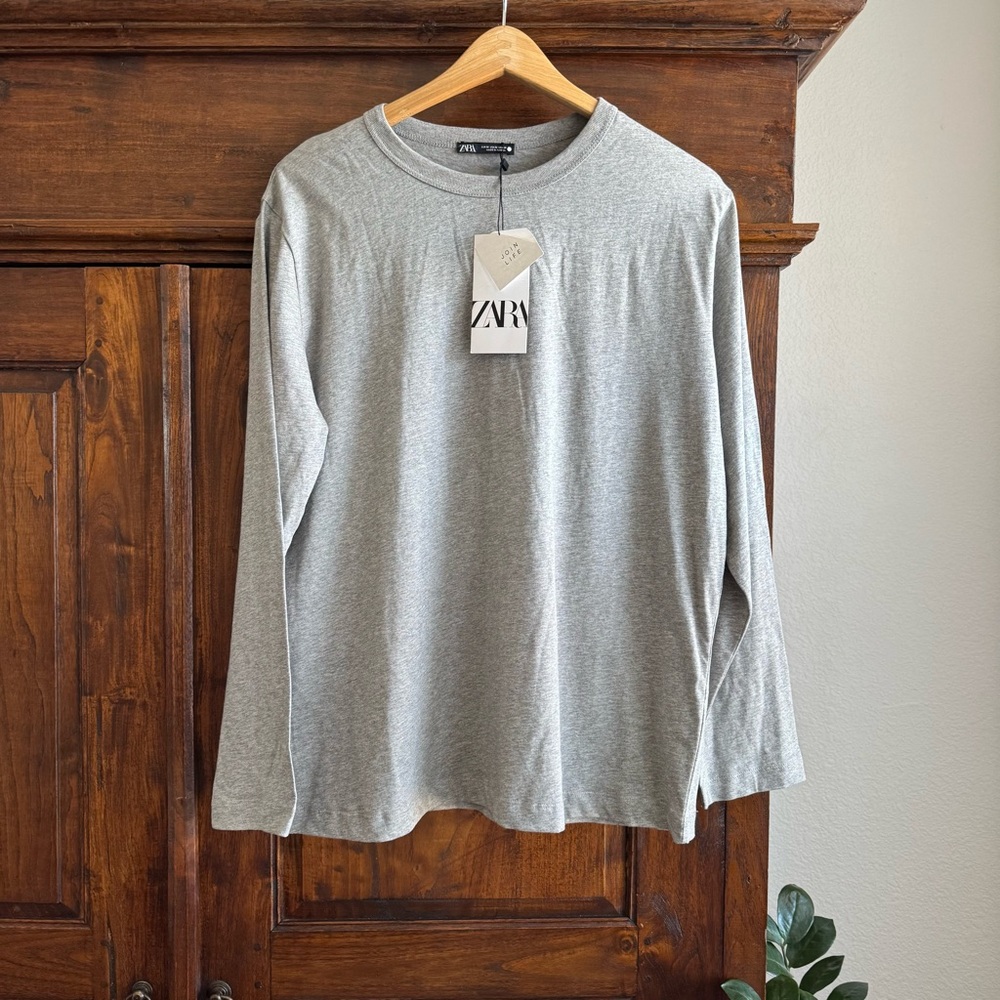 Zara Long Sleeve Cotton Crew Tshirt New